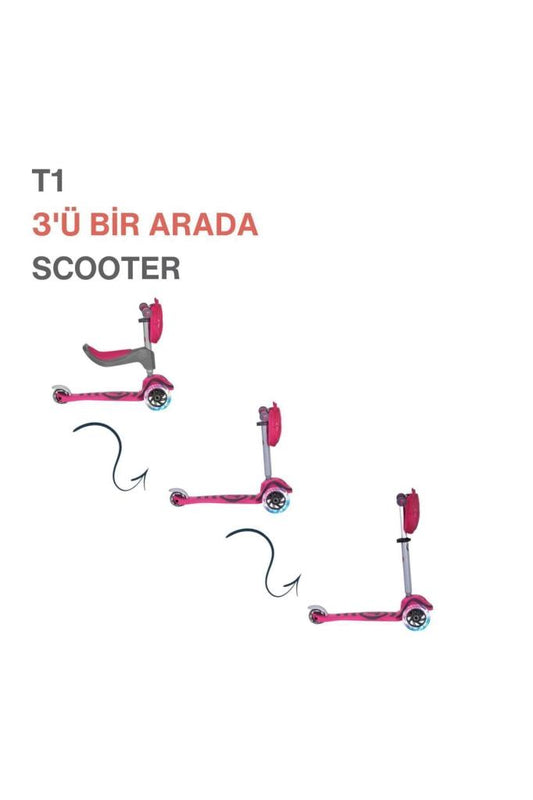 T1 3’ü 1 Arada Oturaklı ve Çantalı Çocuk Scooterı (15 Ay - 5 Yaş) - Pink
