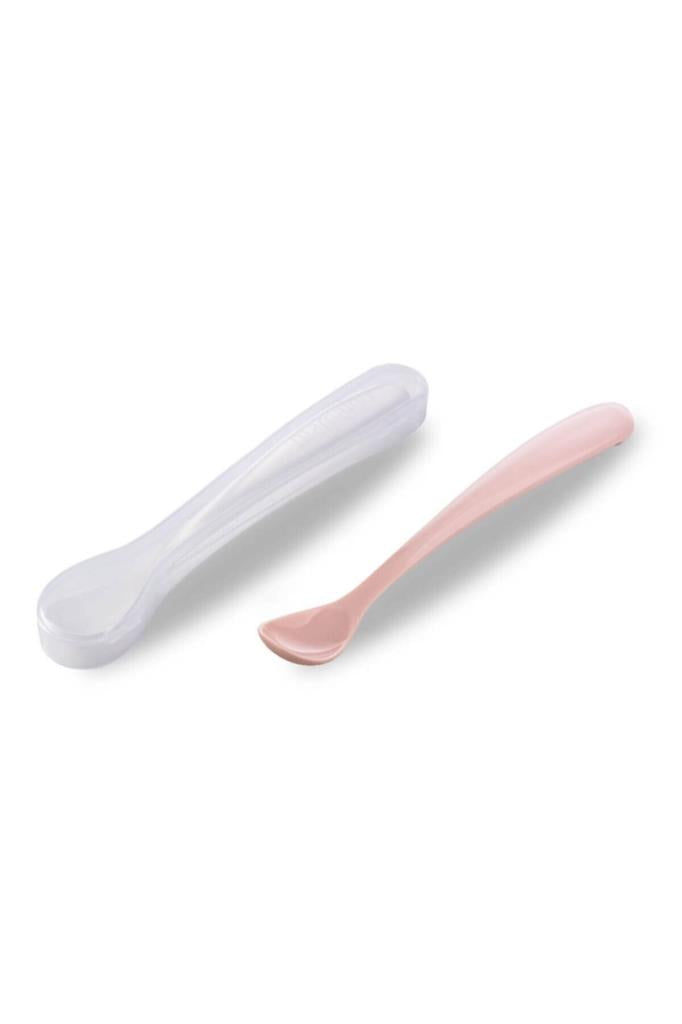 Ergonomik Beslenme Kaşık Seti Powder Pink & Beyaz, 6 Ay+ İkili - Saklama Kabı Hediyeli