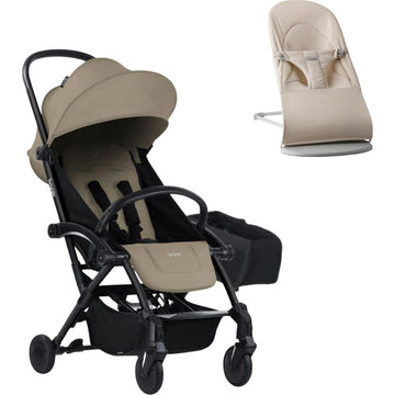 Balance Soft Ana Kucağı Woven Jersey Tri-Fabric Light Beige & Bumprider Connect³ Bebek Arabası Black-Sand- Yan Düzenleyici Çanta