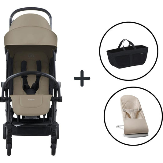 Balance Soft Ana Kucağı Woven Jersey Tri-Fabric Light Beige & Bumprider Connect³ Bebek Arabası Black-Sand- Yan Düzenleyici Çanta