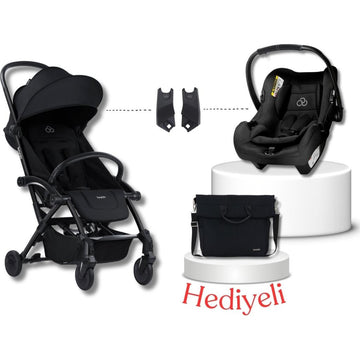 Connect³ Black-Black Bebek Arabası & Connect Trn Grup 0+ Oto Koltuğu Black & Oto Koltuk Adaptörü