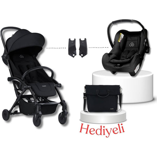 Connect³ Black-Black Bebek Arabası & Connect Trn Grup 0+ Oto Koltuğu Black & Oto Koltuk Adaptörü