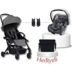 Connect³ Black-Grey Bebek Arabası & Connect Trn Grup 0+ Oto Koltuğu Grey & Oto Koltuk Adaptörü