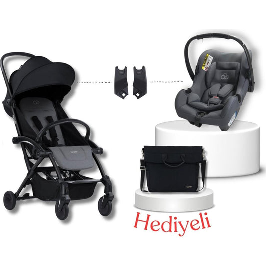 Connect³ Black-Grey Melange Bebek Arabası & Connect Trn Grup 0+ Oto Koltuğu Grey & Oto Koltuk Adaptörü