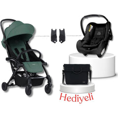 Connect³ Black-Olive Bebek Arabası & Connect Trn Grup 0+ Oto Koltuğu Black & Oto Koltuk Adaptörü