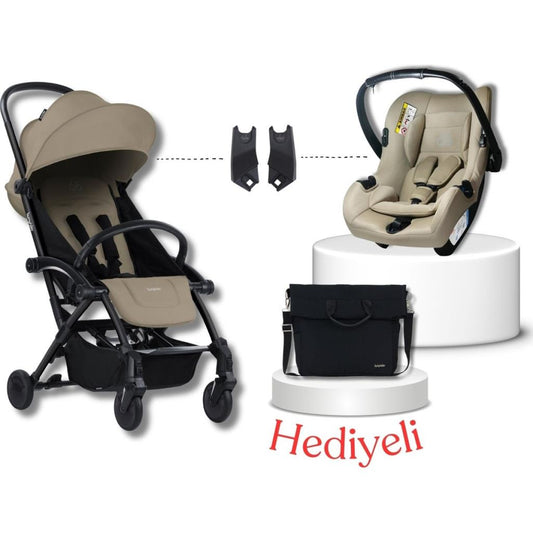 Connect³ Black-Sand Bebek Arabası & Connect Trn Grup 0+ Oto Koltuğu Sand & Oto Koltuk Adaptörü