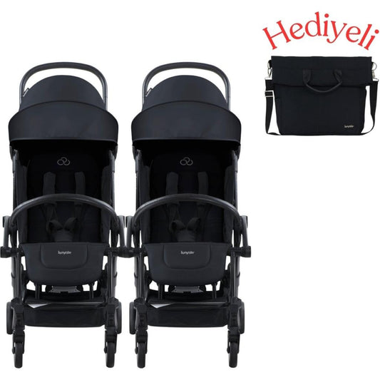 Connect³ Ikiz Bebek Arabası Black - Black & Yan Bakım Çantası Hediyeli