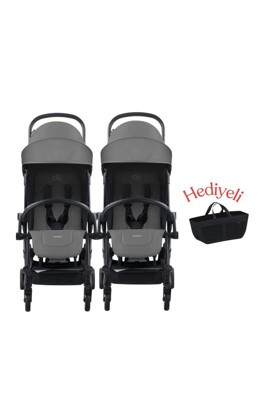 Connect³ İkiz Bebek Arabası / Black - Grey & Yan Düzenleyici Çanta Hediyeli
