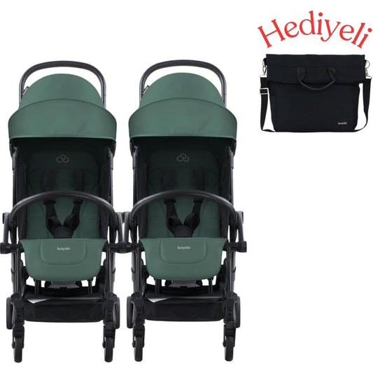 Connect³ Ikiz Bebek Arabası Black - Olive & Yan Bakım Çantası Hediyeli