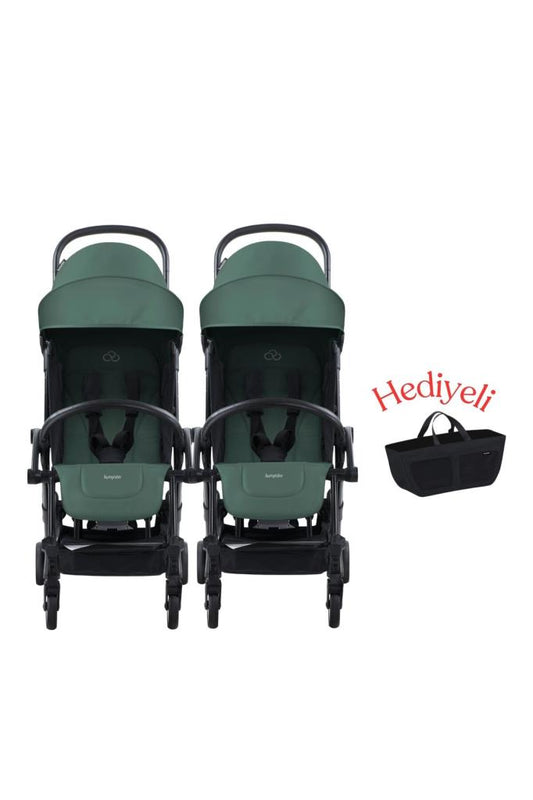 Connect³ İkiz Bebek Arabası / Black - Olive & Yan Düzenleyici Çanta Hediyeli
