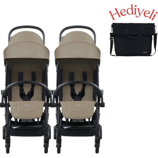 Connect³ Ikiz Bebek Arabası Black - Sand & Yan Bakım Çantası Hediyeli