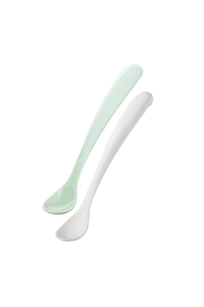 Ergonomik Beslenme Kaşık Seti Powder Green & Beyaz, 6 Ay+ İkili - Saklama Kabı Hediyeli