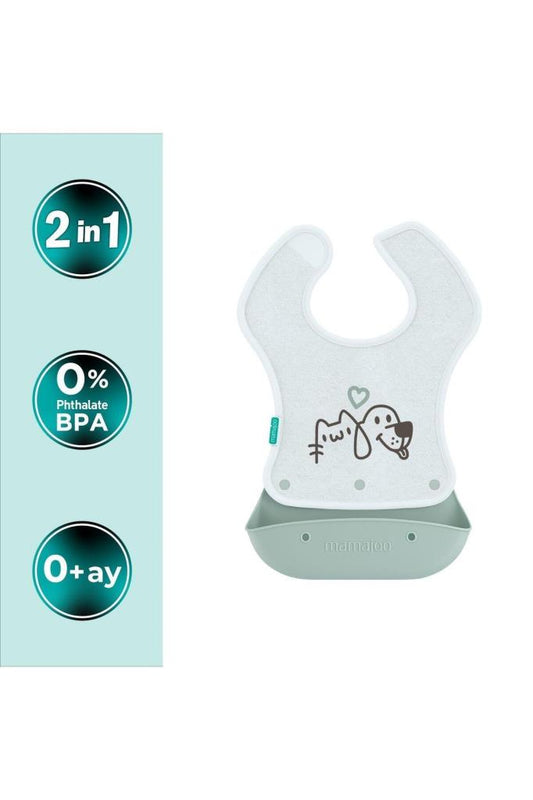 Silikon & Kumaş Katlanır Mama Önlüğü | 2-in-1 Powder Green