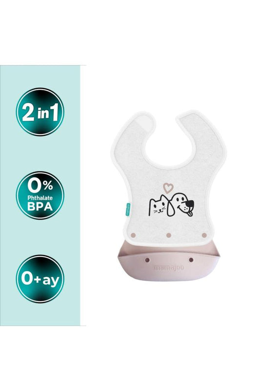 Silikon & Kumaş Katlanır Mama Önlüğü | 2-in-1 Powder Pink