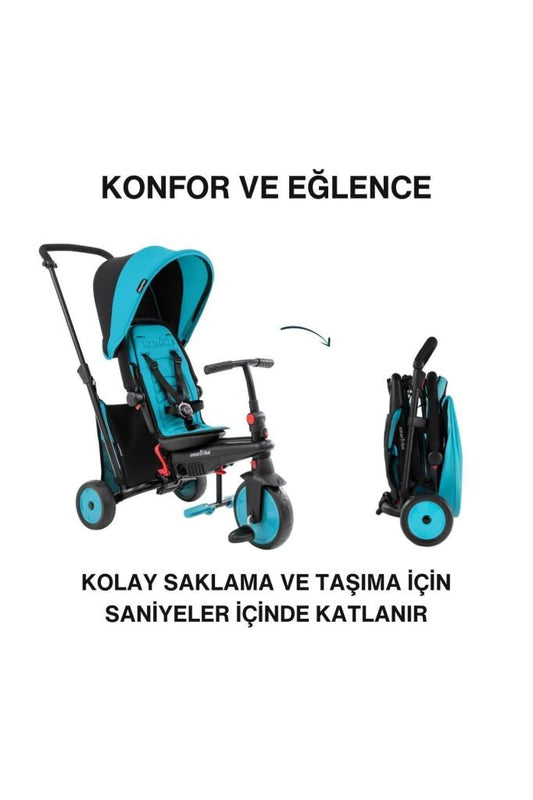 STR3 Plus 5’i 1 Arada Modüler Katlanabilir Bebek Arabası ve Üç Tekerlekli Bebek Bisikleti - Blue