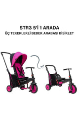 STR3 Plus 5’i 1 Arada Modüler Katlanabilir Bebek Arabası ve Üç Tekerlekli Bebek Bisikleti - Pink